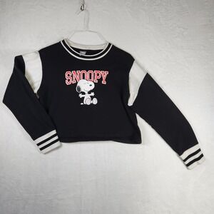 Peanuts Snoopy Cropped Sweatshirt‎ Black White Varsity Style Womens L